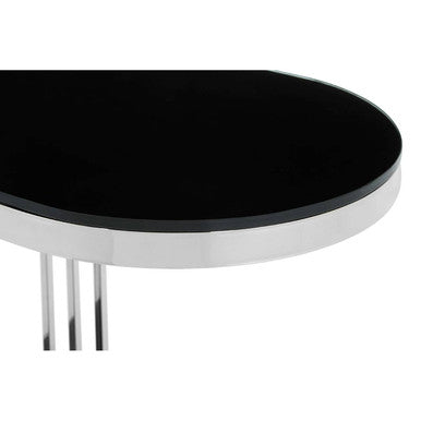 Black Glass and Silver Finish U Shaped Side Table