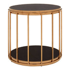 Black Glass and Rose Gold Finish Cage Design Side Table