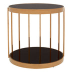 Black Glass and Rose Gold Finish Cage Design Side Table