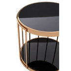 Black Glass and Rose Gold Finish Cage Design Side Table