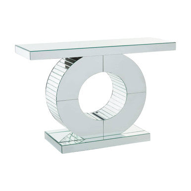 Mirrored Console Table with Round Mirrored Base and Decorative Ridges
