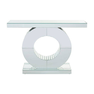 Mirrored Console Table with Round Mirrored Base and Decorative Ridges