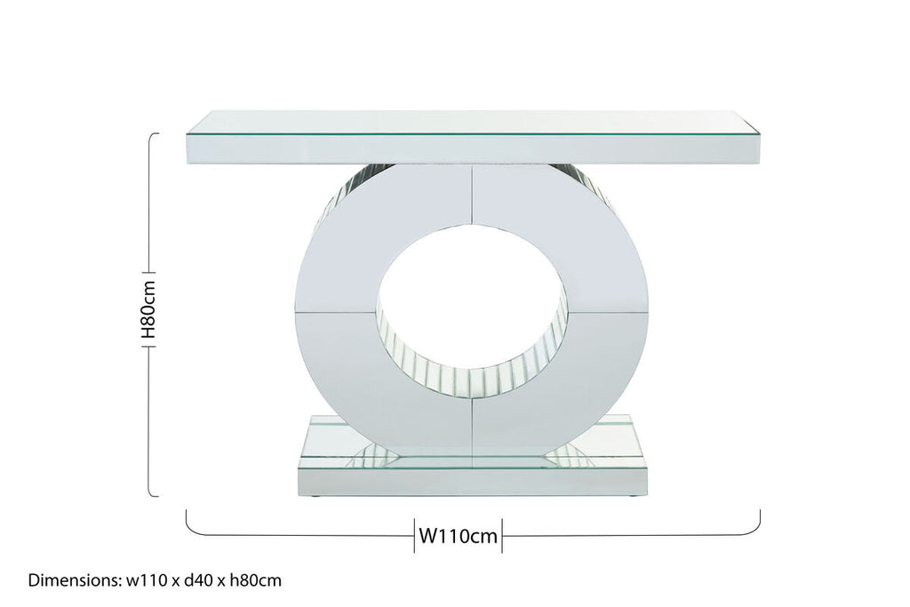 Mirrored Console Table with Round Mirrored Base and Decorative Ridges
