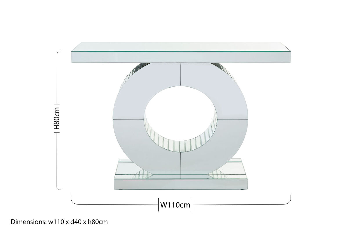 Mirrored Console Table with Round Mirrored Base and Decorative Ridges