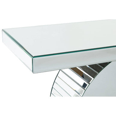 Mirrored Console Table with Round Mirrored Base and Decorative Ridges