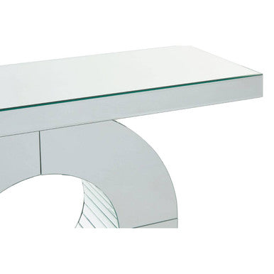 Mirrored Console Table with Round Mirrored Base and Decorative Ridges