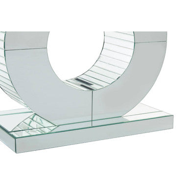Mirrored Console Table with Round Mirrored Base and Decorative Ridges