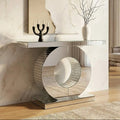 Mirrored Console Table with Round Mirrored Base and Decorative Ridges