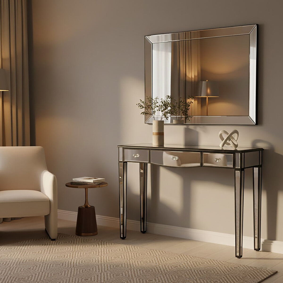 Mirrored Frame 3 Drawer Console Table