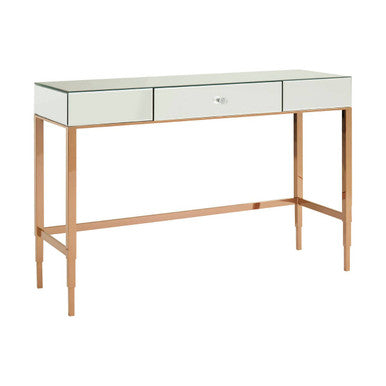 Rose Gold Finish Mirrored Console Table with Drawer