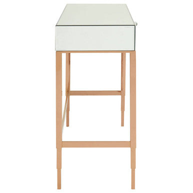 Rose Gold Finish Mirrored Console Table with Drawer