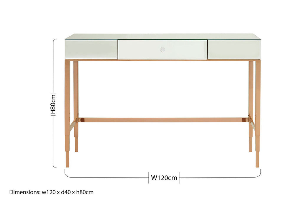 Rose Gold Finish Mirrored Console Table with Drawer