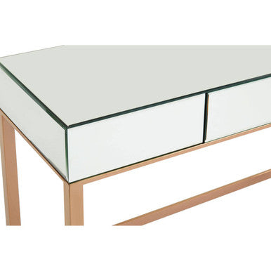 Rose Gold Finish Mirrored Console Table with Drawer