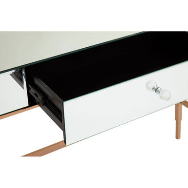 Rose Gold Finish Mirrored Console Table with Drawer