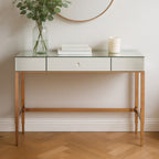 Rose Gold Finish Mirrored Console Table with Drawer