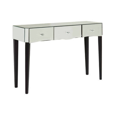 Silver Mirrored 3 Drawer Console Table with Crystal Knobs