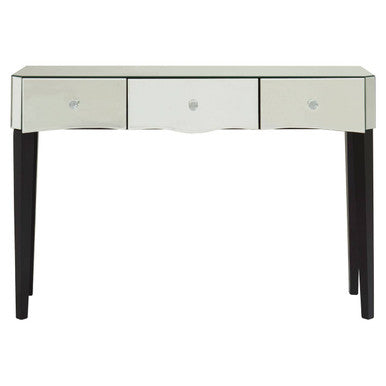 Silver Mirrored 3 Drawer Console Table with Crystal Knobs