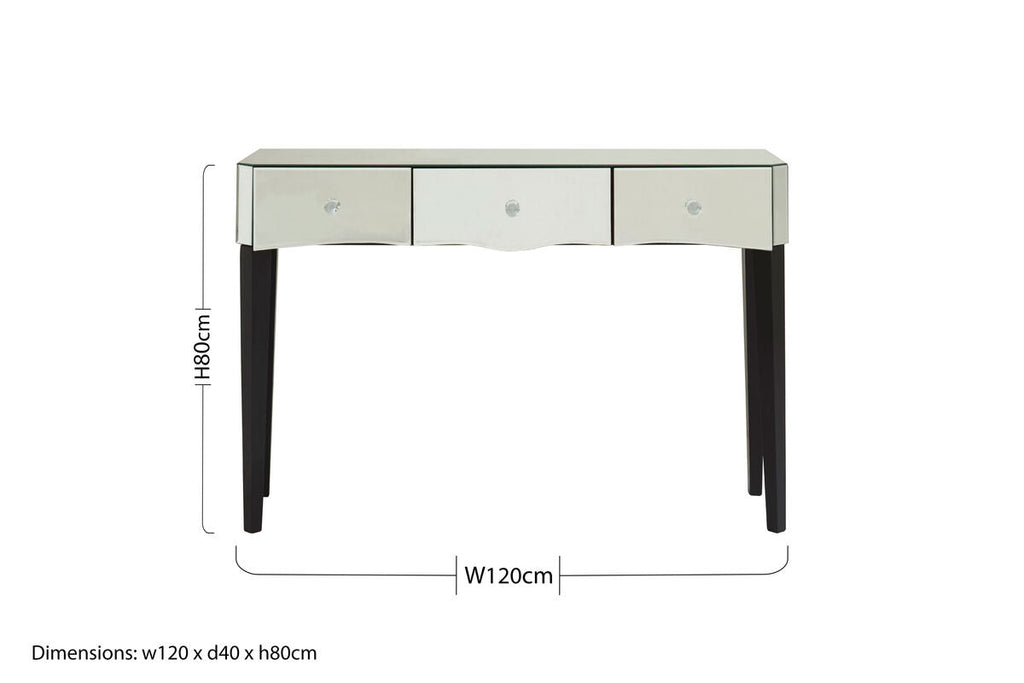 Silver Mirrored 3 Drawer Console Table with Crystal Knobs