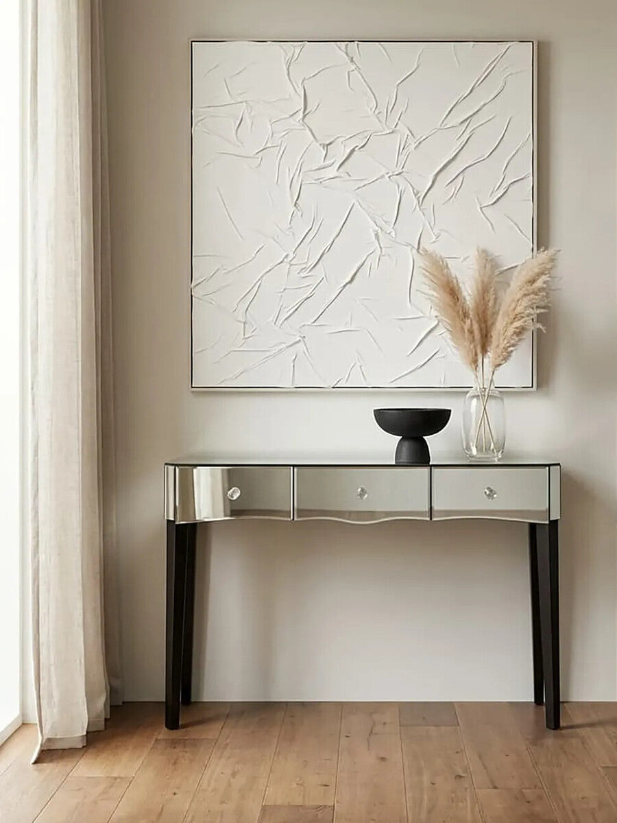 Silver Mirrored 3 Drawer Console Table with Crystal Knobs