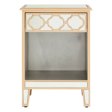 Gold Finish Mirrored 1 Drawer Side Table
