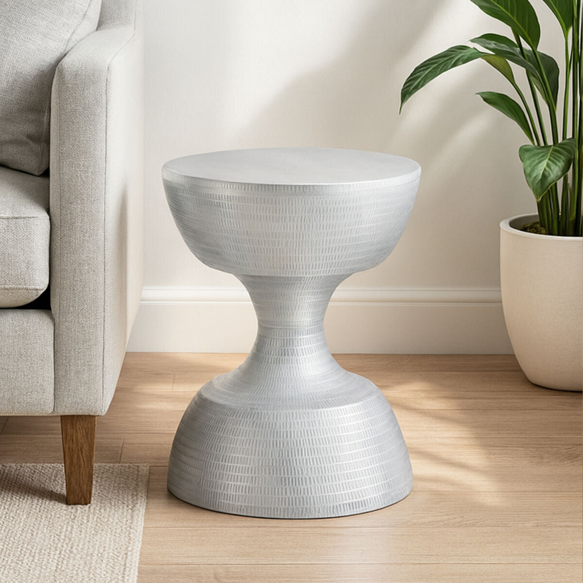 Silver Finish Textured Metal Small Side Table