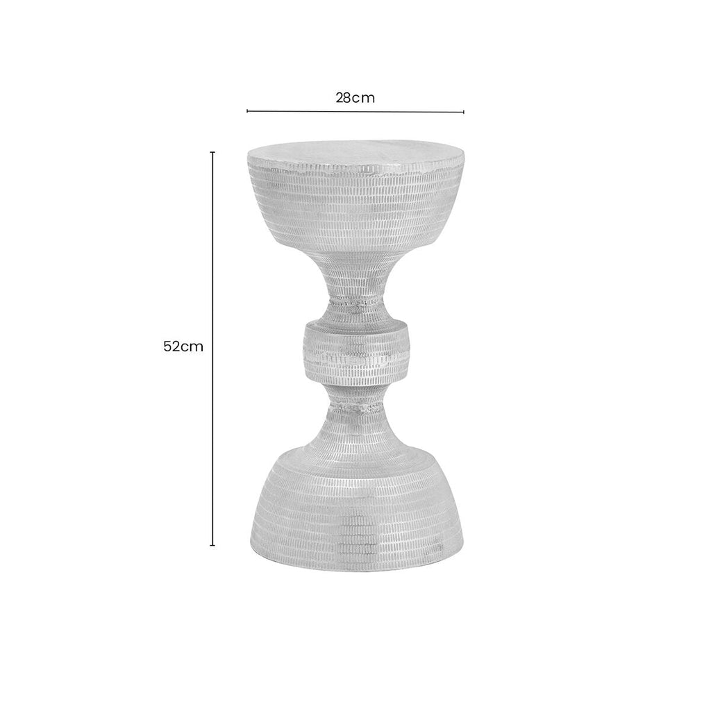 Silver Finish Textured Metal Large Side Table