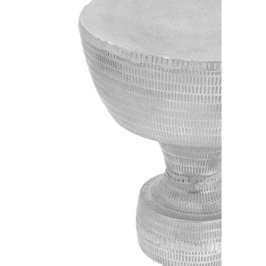 Silver Finish Textured Metal Large Side Table