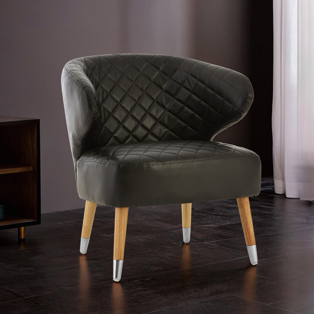 Black Leather Effect Accent Chair with Wingback Design