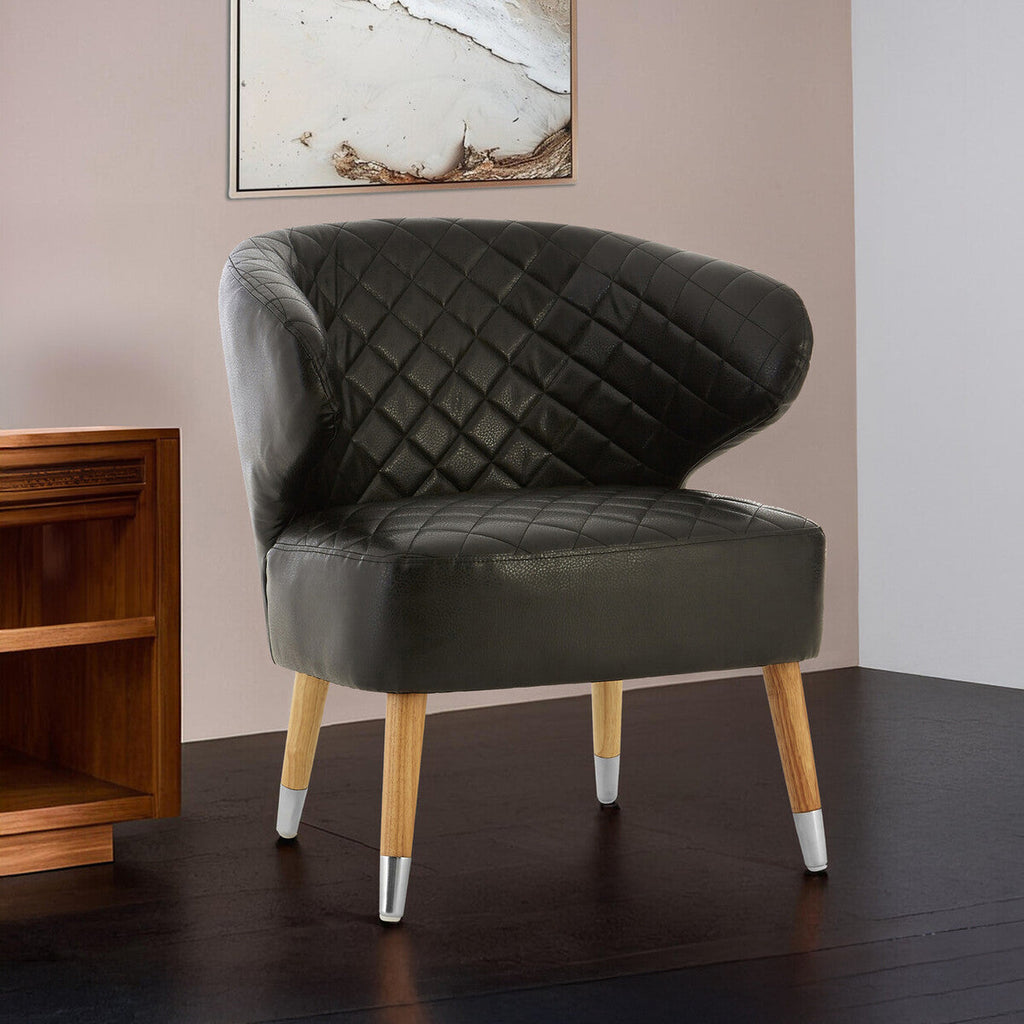 Black Leather Effect Accent Chair with Wingback Design