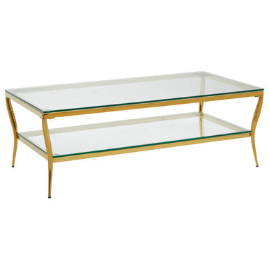 Clear Glass 2 Tier Coffee Table with Gold Finish Frame