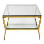 Clear Glass 2 Tier Coffee Table with Gold Finish Frame