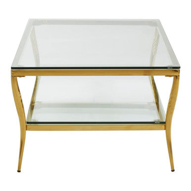 Clear Glass 2 Tier Coffee Table with Gold Finish Frame