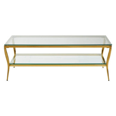 Clear Glass 2 Tier Coffee Table with Gold Finish Frame