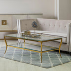 Clear Glass 2 Tier Coffee Table with Gold Finish Frame