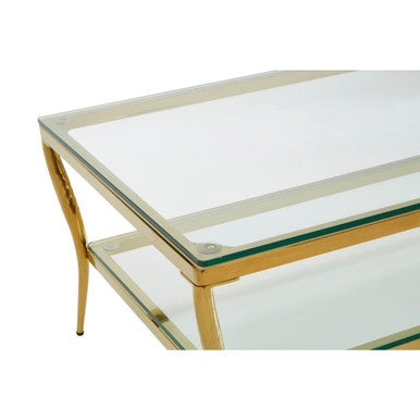 Clear Glass 2 Tier Coffee Table with Gold Finish Frame