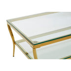 Clear Glass 2 Tier Coffee Table with Gold Finish Frame