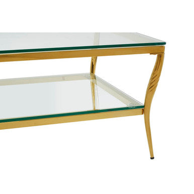 Clear Glass 2 Tier Coffee Table with Gold Finish Frame