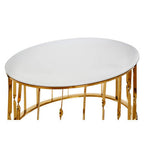 White Glass Round Coffee Table with Gold Finish Frame