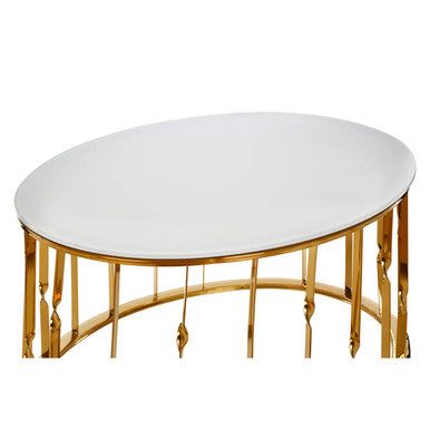 White Glass Round Coffee Table with Gold Finish Frame
