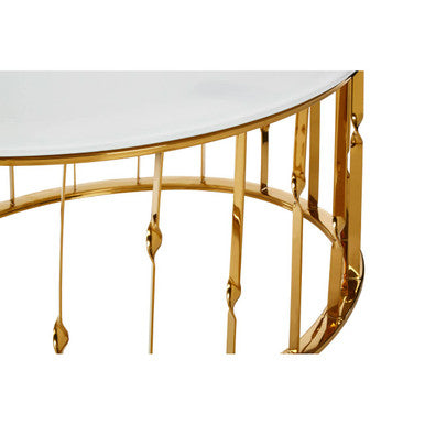 White Glass Round Coffee Table with Gold Finish Frame
