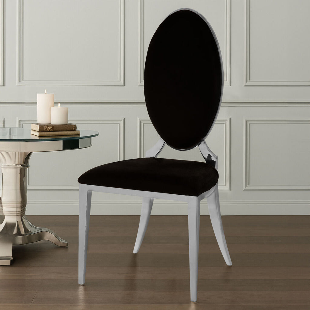 Black Velvet Dining Chair with Silver Frame