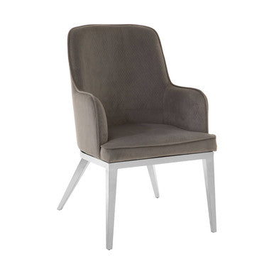 Grey Velvet Dining Chair with Silver Finish Legs