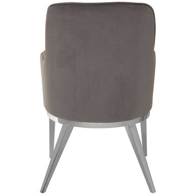 Grey Velvet Dining Chair with Silver Finish Legs