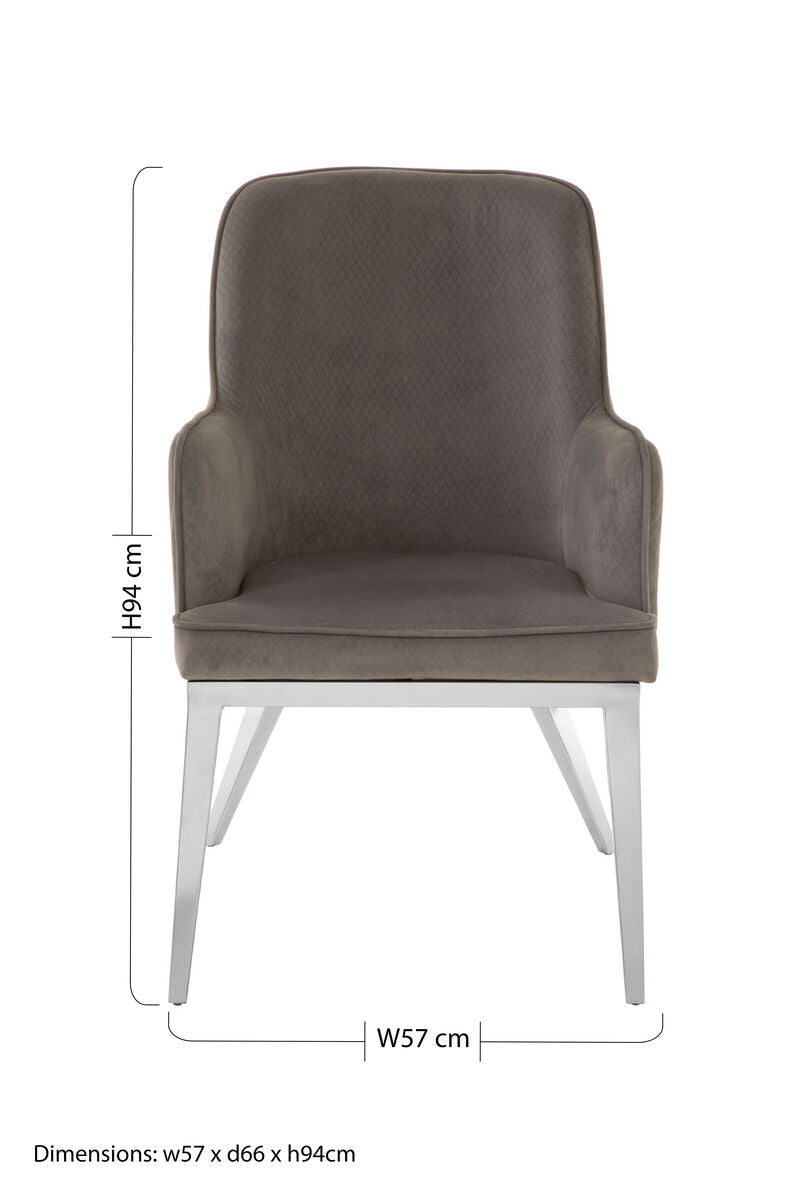 Grey Velvet Dining Chair with Silver Finish Legs