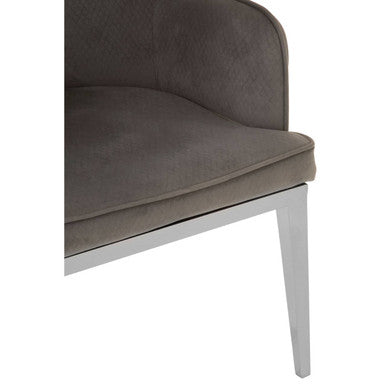 Grey Velvet Dining Chair with Silver Finish Legs