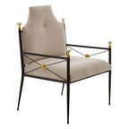 White Linen High Back Chair with Black Metal Frame