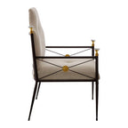 White Linen High Back Chair with Black Metal Frame