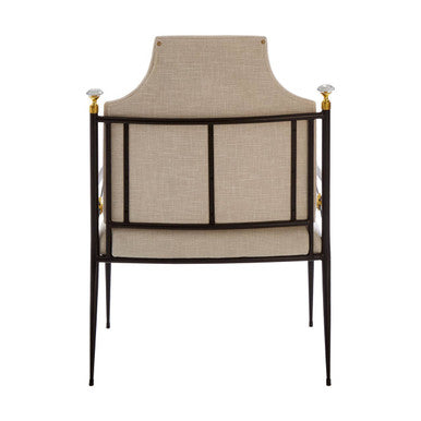 White Linen High Back Chair with Black Metal Frame