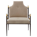 White Linen High Back Chair with Black Metal Frame