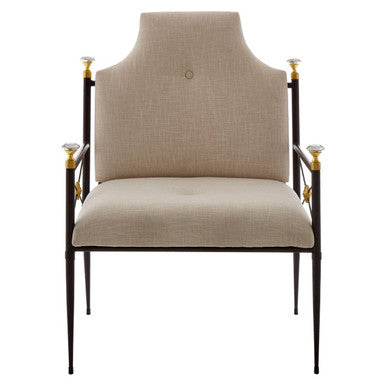 White Linen High Back Chair with Black Metal Frame